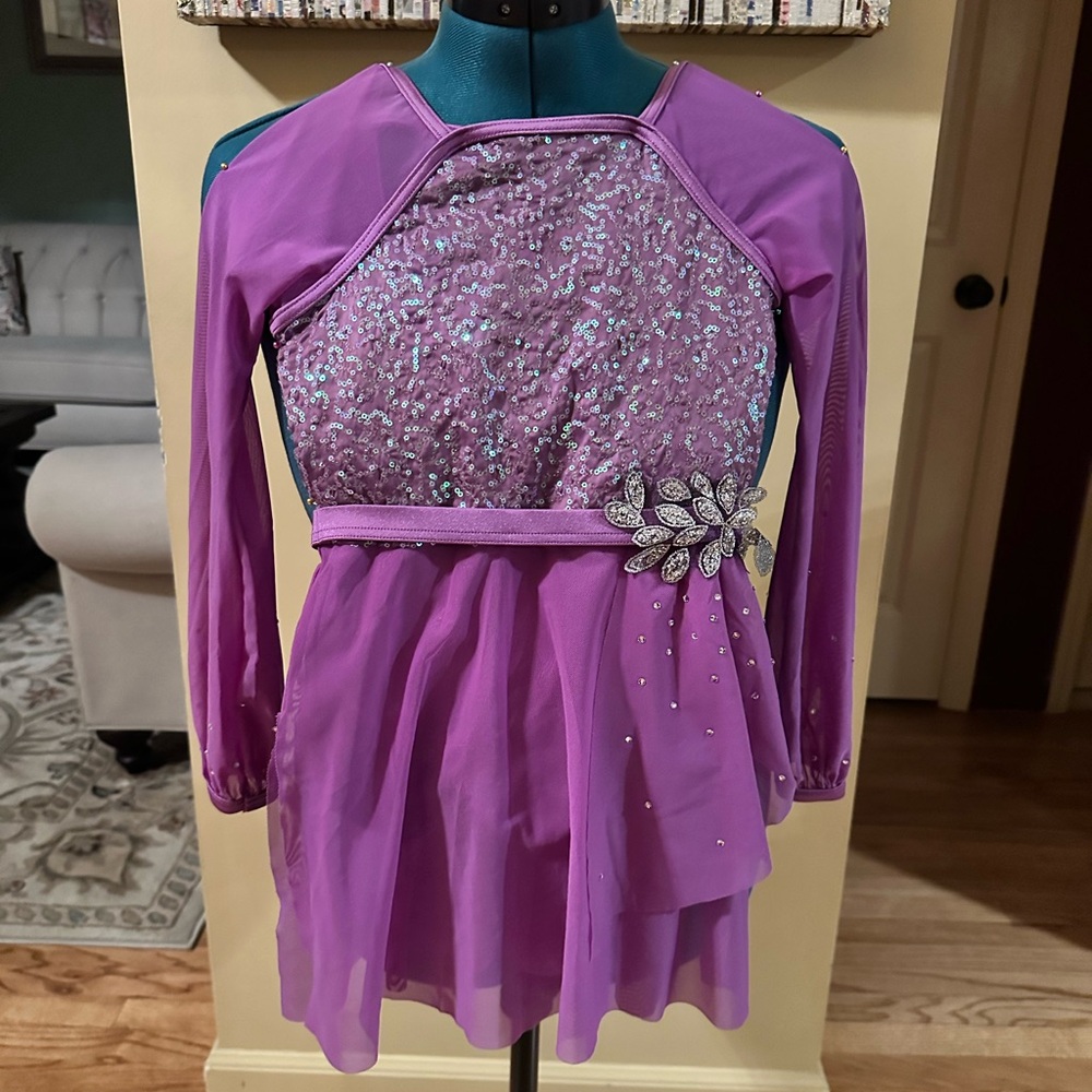 Purple Sequin kids dance Costume